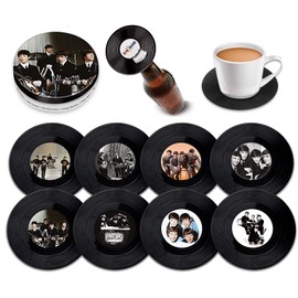 The Beatles - 8 Piece Mini Vinyl Record Coaster Set with Tin & Magnetic Bottle Opener by Retro Musique