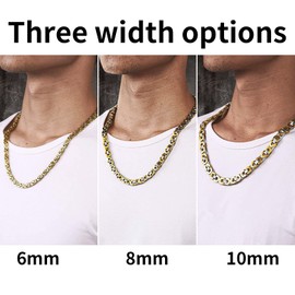 ChainsHouse men's byzantine chain, silver, gold, black, 6 mm, 8 mm, 10 mm wide, 46 cm - 76 cm long, Stainless Steel, 02 Gold