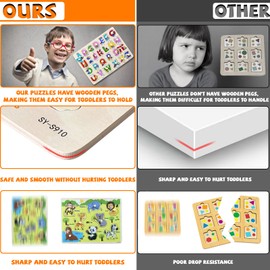 Wooden Puzzle for Toddlers from 3 4 5 Years, Montessori Toy for Children from 3 4 5 Years, Learning Educational Toy, Christmas Stocking Stuffer Gift for 3 4 5 Years Old Boys & Girls