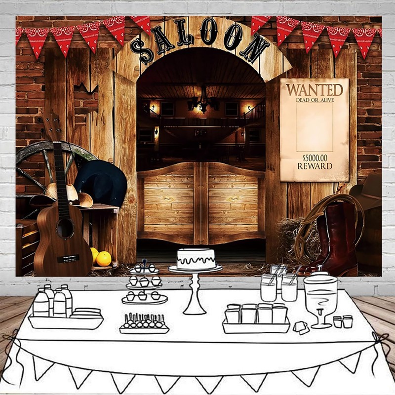 GKLEASG 10x8ft Western Saloon Backdrop, Cowboy Wild West Wood Barn