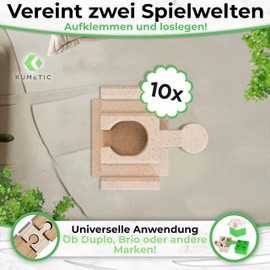 Kumetic 10 Piece Adaptor Stone Base Stone in Wood Look Suitable for Brio & Duplo Wooden Train + Clamping Block Made in Germany (Extension Set)