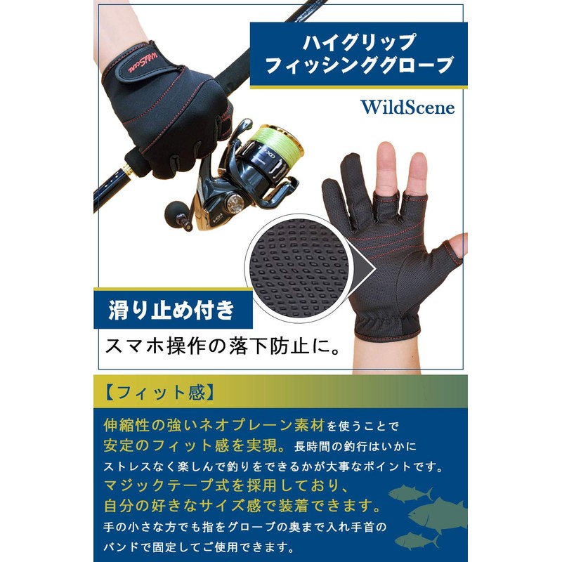 Wild Scene Fishing Gloves, Fingerless, Thermal, Neoprene & Polyurethane Material