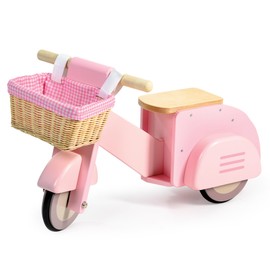Tender Leaf Toys - Scooter with Basket - Wooden Ride-On Toy with Rubber Trimmed Wheels - Role-Play Scooter with Removeable Wicker Basket - Develop Social, Language and Gross Motor Skills - Age 2+
