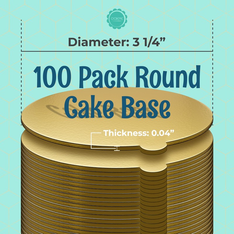 O'CREME Gold Round Mini Cake Boards with Tab – 3-1/4