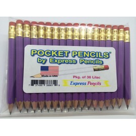 Half Pencils with Eraser - Golf, Classroom, Pew, Short, Mini, Small, Church - Hexagon, Sharpened, 2 Pencil, Color - Lilac, Pkg of 36 Pocket Pencils™