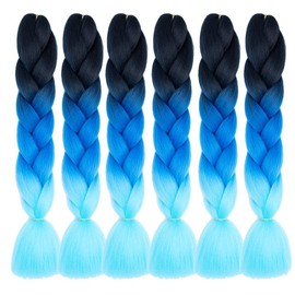 6pcs/lot Ombre Jumbo Braiding Hair Extensions 24 Inch High Temperature Synthetic Fiber Braids Hair Extensions for Crochet Twist Braid Hair (24" black blue to light blue)