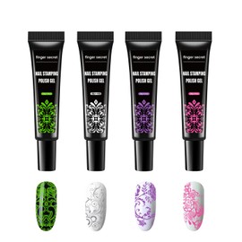 Nail Stamping Gel Polish Kit 4 Colors Nail Stamping Polish Gel Unleash Your Creativity with Our Stamping Gel Polish Nail Art Kit Ideal for Home User and Nail Salon SET4（Pink,Green, Silver, Purple）