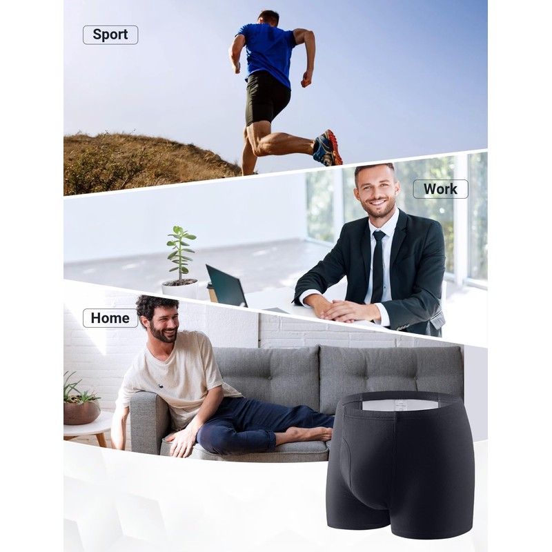 3 Pcs Men’s Incontinence Pants Incontinence Boxer Brief with Absorbent