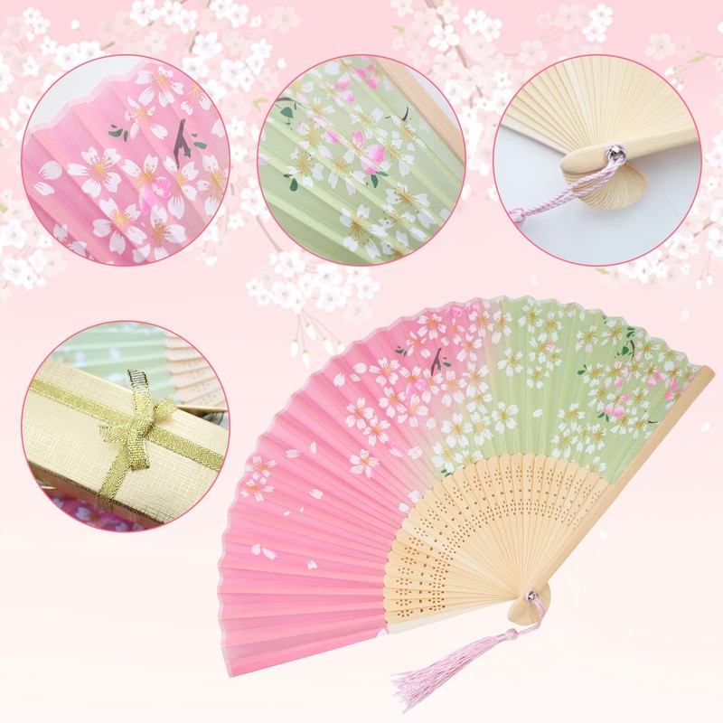 Boshiho Japanese-Style Folding Fan, Stylish, Pure Silk, Dance, Floral Pattern,
