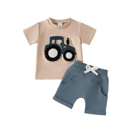 UUAISSO Toddler Boys Clothing Sets Crew Neck Letter Print T-Shirt Tops and Shorts Baby Boys Summer Outfits, blue, Ages 2 - 3