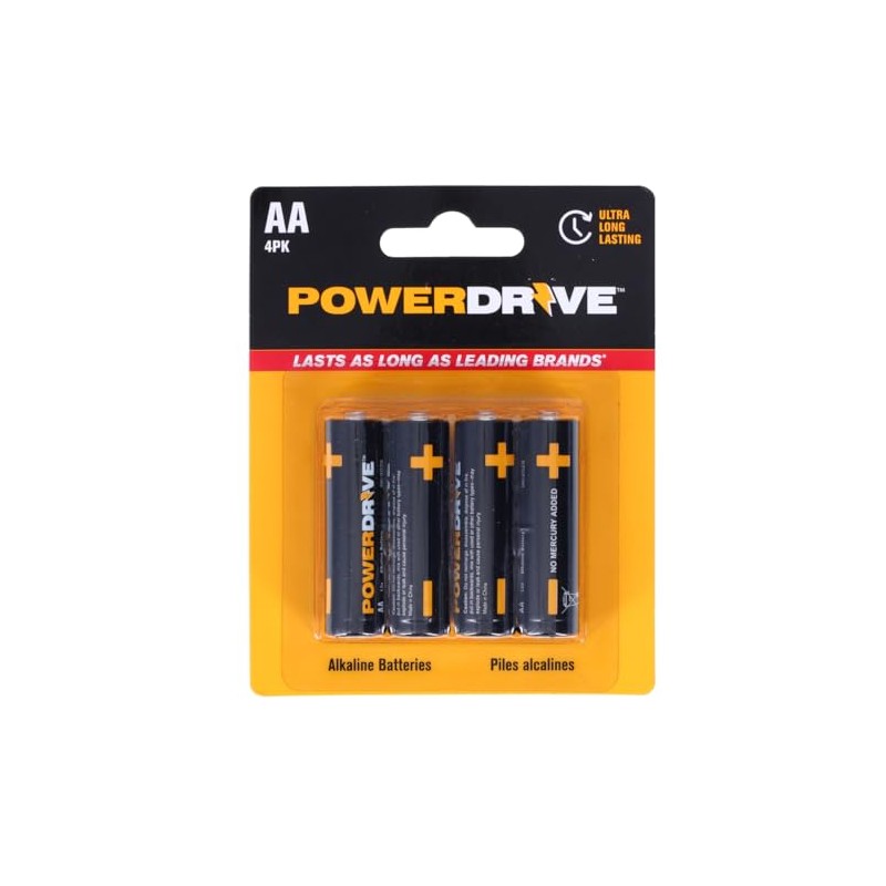 PowerDrive AA Alkaline Battery PD4AA 4-Pack Double A Batteries