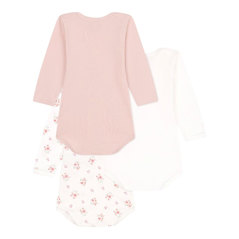 Petit Bateau 3 Pack Bodysuits Long Sleeve Flowers, multicoloured
