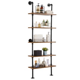 Happybuy Industrial Pipe Shelf, 5 Tier 24x9.84in, Wall-Mount Rustic, for Rooms, Black