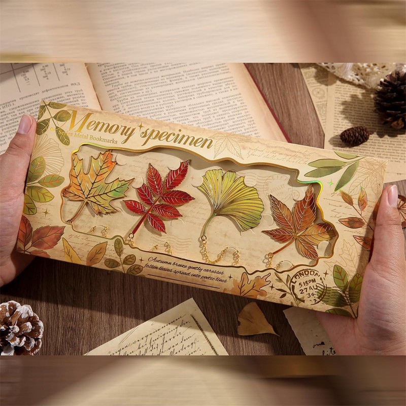 4 PCS Golden Fallen Leaves Bookmark, Metal Maple Plalnt Leaf