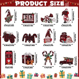 36 Pcs Christmas Buffalo Plaid Ornaments Wooden Buffalo Plaid Christmas Decorations Red Truck Ornaments for Christmas Tree Vintage Christmas Hanging Ornaments for Xmas Holiday Party