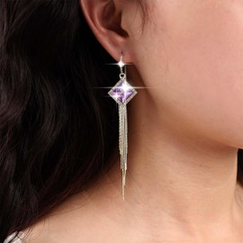 Sttiafay Amethyst Dangle Earrings Gold Long Tassel Earrings Crystal Chain Dangle Earrings Purple Square Cubic Zirconia Earrings Jewelry for Women