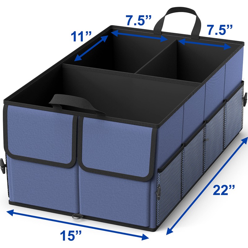 EPAuto 3-Compartment Cargo Trunk Storage Organizer, Blue