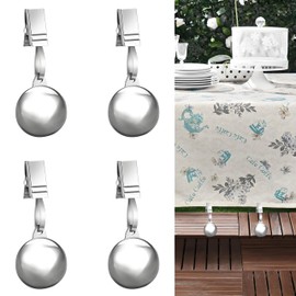 4 Pack Heavy Duty Tablecloth Weights, Stainless Steel Balls with Metal Tablecloth Clips for Outdoor Tables, Curtains, Flag, Add 9.6oz Weights for Outdoor Picnic, Family Dinner Party