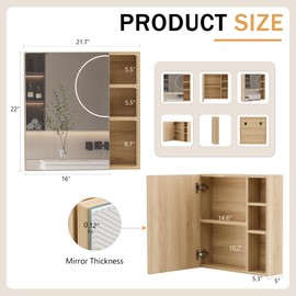 Klwenas Maec Bathroom Mirror Cabinet with Clear Mirror Surface, Multi-Function Mirror Cabinet with Storage for Bathroom Bedroom,Space-Saving Wall Mounted Design,Easy Assembly (Natural Wood)