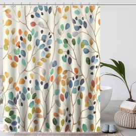 Amaredom Floral Shower Curtain for Bathroom, Colorful Leaves Curtain, Bathroom Decoration, Shower Curtain Set with Curtain Hooks-120cm x 200cm