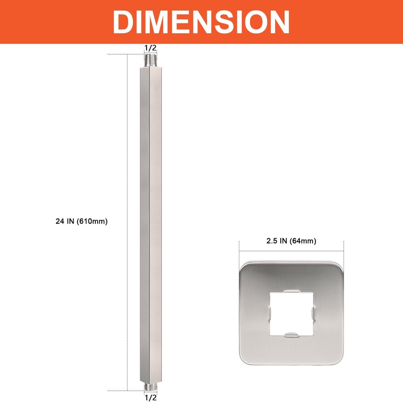 HarJue Ceiling Mounted Shower Arm, Rain Shower Head Square Extension