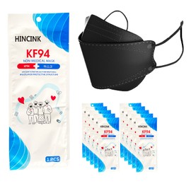 [10 Pack]HINCINK Kf94 Masks Black [Individually Packaged] Unisex, 4-Layer Protective Safety Mask, Tri-Folding Style, (Pink) Kf94 Certified Face Safety White Dust Mask for Adult and Older Colorful (10Pcs, Black)