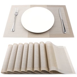 SueH Design Woven Place Mats Set of 8 Vinyl Heat Resistant Place Mats Anti-Fouling and Washable 45 cm x 30 cm, Multicoloured