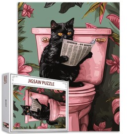 Tucocoo Puzzle with Black Cat on Toilet - 1000 Pieces for Adults, Cute Kitten, Funny Bathroom Motif for Sophisticated Family Activities, Colourful DIY Puzzle