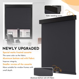 Persilux Cordless Blackout Roller Shades for Windows, Free-Stop With Valance, Thermal Insulated Fabric Blinds, UV Protection for Home and Bedroom (Black, 15" W x 64" H)