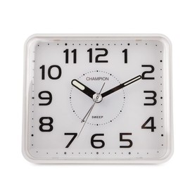Classic Bold Traditional White Square Quartz Sweeping Non Ticking Alarm Clock with Flashing Back Light and Bleep Alarm.