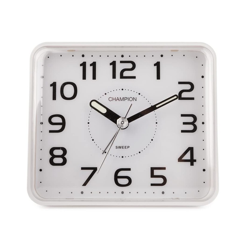 Classic Bold Traditional White Square Quartz Sweeping Non Ticking Alarm