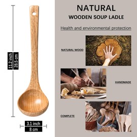 Hefild Wooden Soup Ladle, 11.2" Handle, 2 fl oz Medium Scoop Utensil for Serving & Cooking, Schima Wooden Ladle – Wood Spoon for Soup Natural and Sustainable