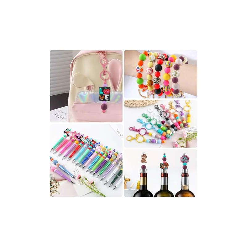 HHCFAST 160Pcs 12mm Silicone Beads for Keychain Making Bracelet Necklace,