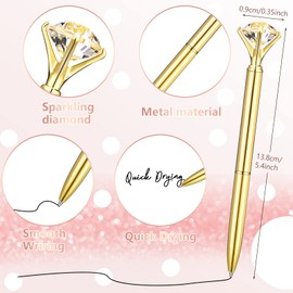 Leinuosen 50 Pcs Bulk Diamond Pens with Crystal Bridal Shower Pens Metal Bling Pens with Black Ink Cute Ballpoint Pens Beautiful Wedding Pens for Bridal Shower Party Office School (Gold)