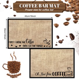 2 Pieces Coffee Bar Mat Burlap Funny Coffee Quote Coffee Decor for Coffee Station Coffee Mat Burlap Placemat Coffee Bar Accessories for Coffee Bar Decor, 12 x 18 Inches (But First Coffee)