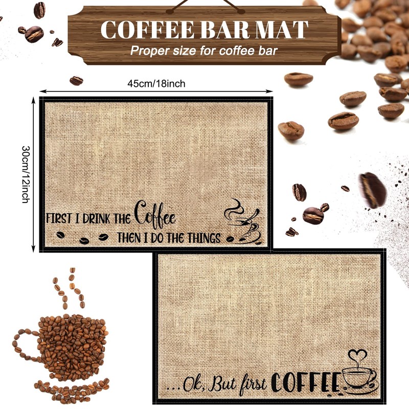 2 Pieces Coffee Bar Mat Burlap Funny Coffee Quote Coffee