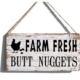 Funny Chicken Coop Signs Farm Decor - Farmhouse Kitchen Wall Decor, Rustic Outdoor Chicken Coop Decorations - Farm Fresh Butt Nuggets Sign, Wooden Home Decor Chicken Mom Gifts (6x12 Inch)