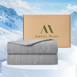 Amélie Home Waffle Cooling Comforter Queen Size, Q-Max 0.45 Double-Sided Lightweight Cooling Blanket for Hot Sleepers, Summer Silk Breathable Bedding Quilt for Night Sweats, Gray, Queen 90" x 90"