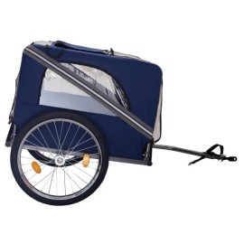 8 Reflector Folding Pet Carrier Wagon 20 Inch Wheels Breathable Mesh Dog Bike Trailer Safety Flag for Medium Small Sized PetsColor: Bluegray