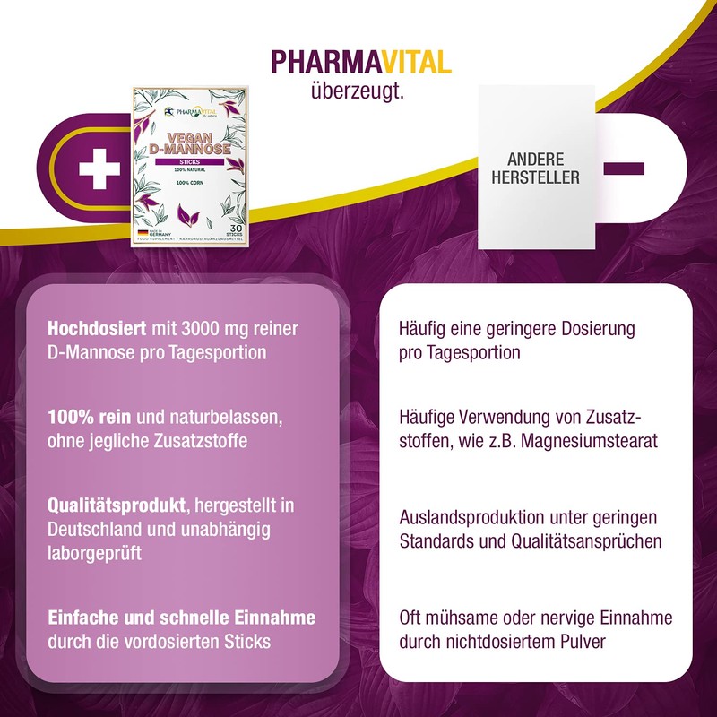 Pharmavital Vegan D-Mannose Powder Sticks, Pack of 30, Purest Corn