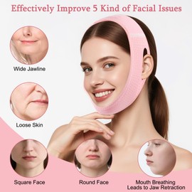 Skqi Face Lift V Line Lifting Mask Jawline Shaper Chin Strap for Sleeping, Women Skin Sagging, Mouth Breath Jaw Retraction (Pink)