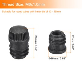 sourcing map 12Pcs Inserts for Round Tubes with Leveling Feet, for 16mm/0.63" OD Round Tube, M6-1.0mm Thread Black Plastic Furniture Chair Blanking End Caps Insert Plugs