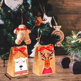 DIYASY Christmas Kraft Gift Boxes,24 Christmas Party Treat Goody Candy Bag for Xmas Party Bag Fillers Holiday Die-Cut Flip Over Treat & Gift Bags