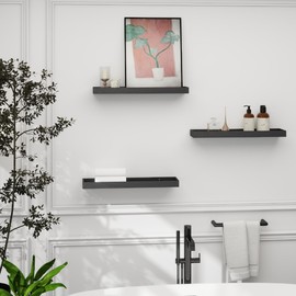 Mifurn 2 Pack 24 in Black Floating Shelves for Wall, Wooden Wall Shelves for Bedroom Living Room Kitchen, Modern and Rustic Bathroom Shelves with Raised Lip, Decor Floating Shelf for Storage Display