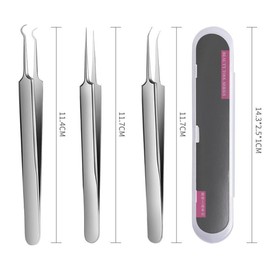 1Set(3PCS) Multi-Style Professional Stainless Steel Blackhead Remover Tweezers Stainless Steel Straight/Slanted & Pointed Splinter/Bend Curved Blemish Extractor Tool for Nose Face Tools