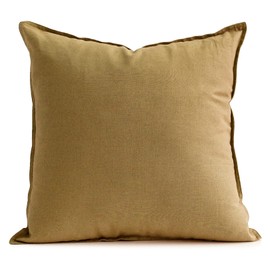 Jeanerlor 24" x 24" Natural Cotton Linen Soft Soild Decorative Square Throw Pillow Covers Green Set Cushion Case for Sofa Bedroom Car 60 x 60cm, Earth Yellow