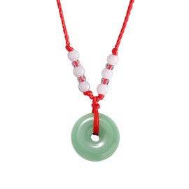FORUBUS Traditional Jade Circle Red Rope Necklace Imitation Jade Donut Beads Pendant Necklace for Bring Fortune Luck Amulet Souvenir Gift Giveaways Jewelry-light green
