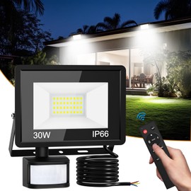 vighep LED Spotlight with Motion Sensor Outdoor, 30 W Super Bright LED Floodlight with Remote Control, IP66 Waterproof Spotlight, 6500 K Cool White Outdoor Lamp for Garden, Garage, Yard Wall