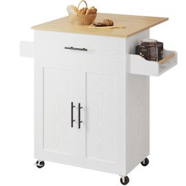 IRONCK Rolling Kitchen Island Table with Drop Leaf Storage Cabinet, Drawer, Spice Towel Rack, Kitchen Cart, for Small Place 37.2" Wide White