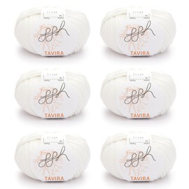ggh Tavira Box | 6 x 50 g (Total 300 g) Cotton for Knitting or Crocheting - Colour 010 - Cream White